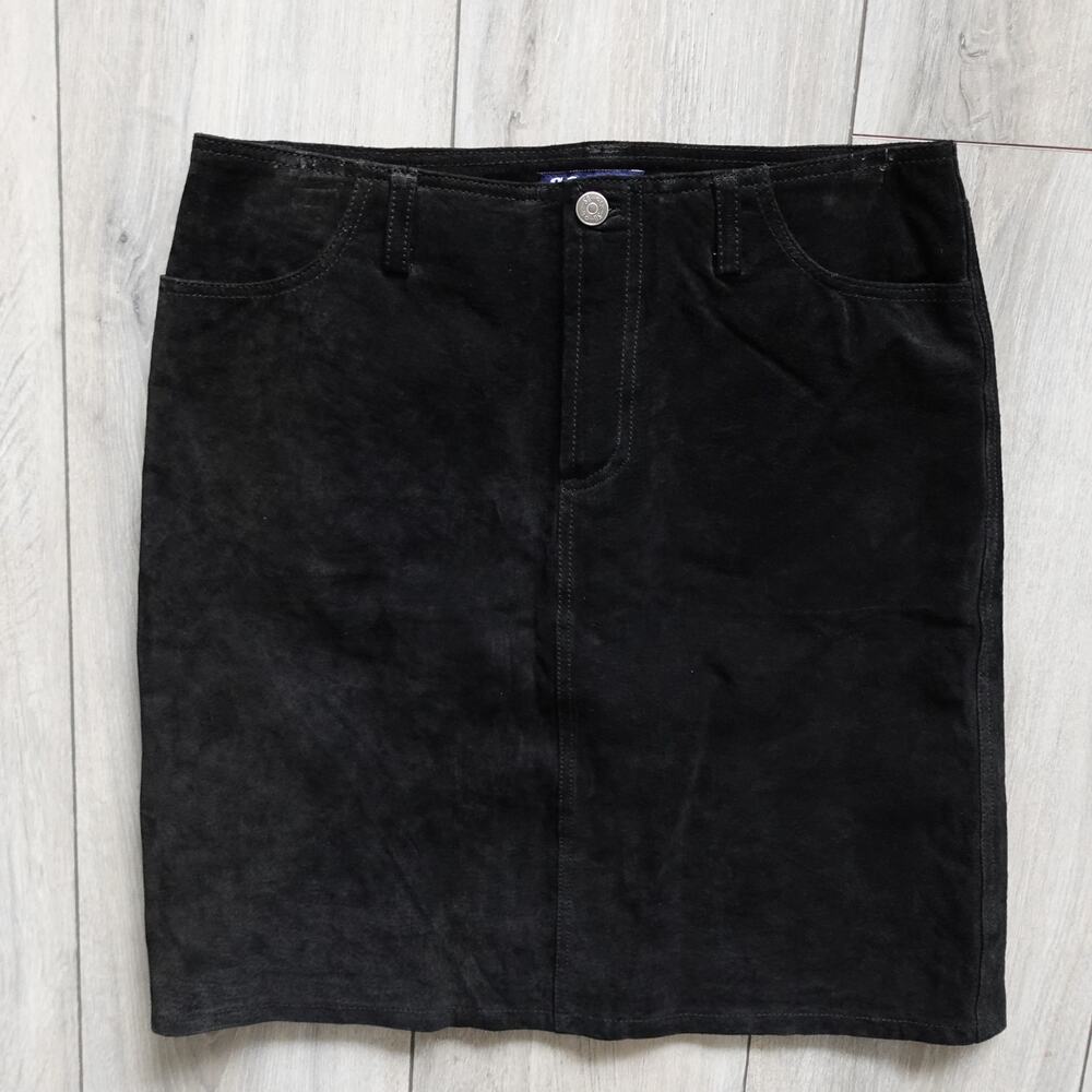 Vintage 90s Y2K So Black Suede Knee-Length Skirt